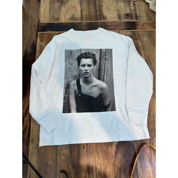 Zara Women's White Kate Moss Special Edition Crew Neck Sweatshirt Size Medium - Picture 2 of 8